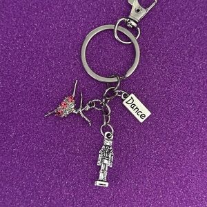 Silver Dance Keychain with ballerina and Nutcracker Charms. Handmade